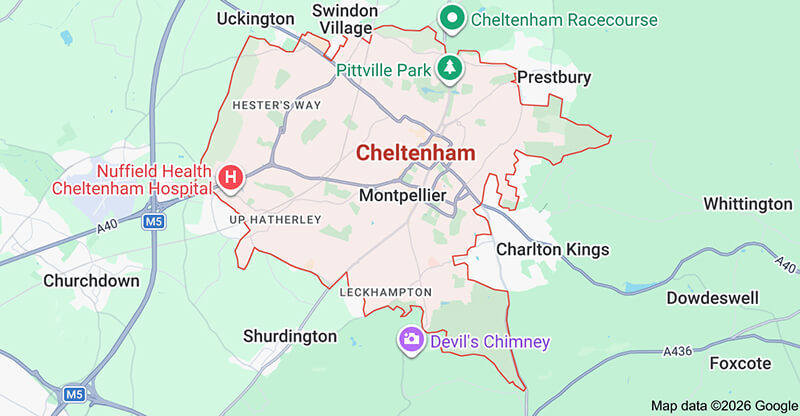 Map of our Towbar Fitting Cheltenham